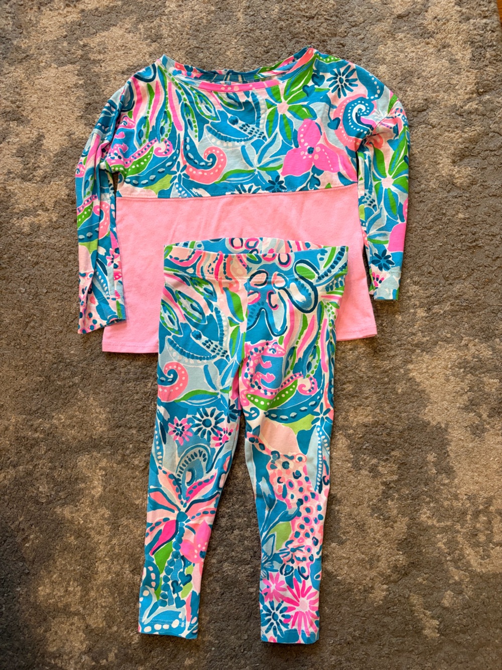 Lilly Pulitzer Pink Blue Green Floral Paisley Leggings Set
